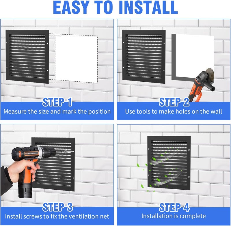 Elecoman 2pcs 12" X 12" Aluminum Gable Vent,Metal Attic Vents with Screen,Stylish Design Return Air Grill,Enhance Air Circulation,Perfect for Storage Shed/Home Attic/Garage/Sidewall/Ceiling(Black)… - Image 4